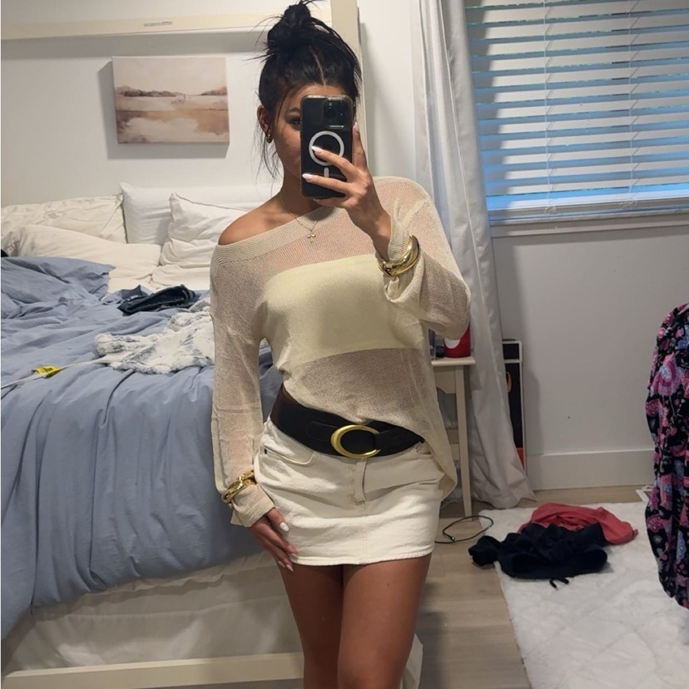 cream Abercrombie mini jean skirt